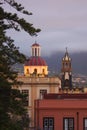 View of the dome and one of the towers of the church of Our Lady of the Immaculate Conception in La Orotava, Tenerife Royalty Free Stock Photo