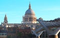 The view of the dome of Saint Paul`s Cathedral and Millenium bridge, City of London. Royalty Free Stock Photo