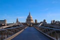 The view of the dome of Saint Paul`s Cathedral and Millenium bridge, City of London. Royalty Free Stock Photo