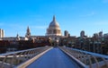 The view of the dome of Saint Paul`s Cathedral and Millenium bridge, City of London. Royalty Free Stock Photo