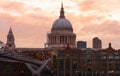 The view of the dome of Saint Paul`s Cathedral at sunset, City of London. Royalty Free Stock Photo