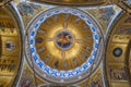 View of the dome of Saint Sava Orthodox Church with mosaic decorations, fresco and Christian icons in Belgrade, Serbia