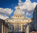 View of dome St. Peter`s and Vatican in Rome at sunny day in summer. The Vatican is the most prominent state in the world