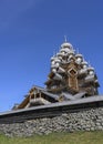 Domes and crosses of medieval wooden Church of the Transfiguration of the Lord built in 1714 on Kizhi Island on Onega Lake Royalty Free Stock Photo