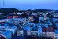 View on Dominican cathedral, Dormition church and historic center of the Lviv at evening. View on Lvov cityscape from the town Royalty Free Stock Photo