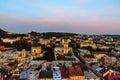 View on Dominican cathedral, Dormition church and historic center of the Lviv at sunset. View on Lvov cityscape from the town hall Royalty Free Stock Photo