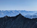 View from the Dom towards the Nadelhorn and Lenzspitz with the valais alps in the background. high tour, mountaineering Royalty Free Stock Photo