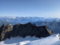 View from the Dom towards the Nadelhorn and Lenzspitz with the valais alps in the background. high tour, mountaineering Royalty Free Stock Photo