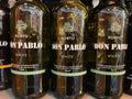 View on Don Pablo white port wine bottles in shelf of german supermarket