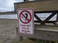 Don`t Feed Waterfowl sign on the back of a lifeguard stand at Juanita Beach Park Royalty Free Stock Photo