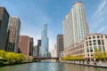 View of Donald Trump Tower and Skyscrapers from Chicago River in center of Chicago, USA Royalty Free Stock Photo
