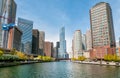 View of Donald Trump Tower and Skyscrapers from Chicago River in center of Chicago, USA Royalty Free Stock Photo