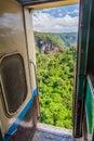 View from a door of a train crossing Gokteik (Gok Teik) viaduct on the railway line Mandalay - Hsipaw, Myanm Royalty Free Stock Photo