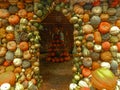 Doorway View of  House made of Gourds and Pumpkins with a Pumpkin Tree Inside, Dallas, Texas Royalty Free Stock Photo