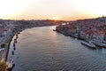 View of Douro river at Porto, Portugal. Porto, Portugal old town ribeira aerial promenade view with colorful houses, Douro river Royalty Free Stock Photo