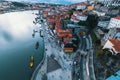 View Douro river and Ribeira at dusk, Porto, Portugal.