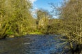 A view down the Cleddau river at Llawhaden, Wales towards the Norman church Royalty Free Stock Photo