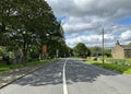 Cottingley Cliffe Road, with trees, and stone walls near, Bingley, Yorkshire, UK Royalty Free Stock Photo