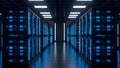 Modern Data Center Server Racks with Blue Neon Lights, Technology and Network Infrastructure Royalty Free Stock Photo