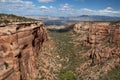 View down a red rock canyon in Colorado National Monument Royalty Free Stock Photo