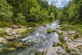 A view down rocky riverbed of the lower reaches of the Mostnica river in the Mostnica gorge in Slovenia Royalty Free Stock Photo