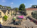 View down the row of shops and cafes in Bercy Village, Paris, France