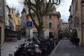 Place des Tanneurs, Aix-en-Provence, France Church Spires and Motorcycle Tires