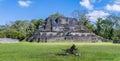 A view down the second plaza in the ancient Mayan city ruins of Altun Ha in Belize Royalty Free Stock Photo