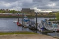 A view down a slipway on the River Kelvin where it joins the River Clyde in Glasgow Royalty Free Stock Photo