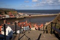 View down the steps to the harbour Whitby Royalty Free Stock Photo
