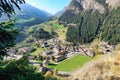 View down to the alpine village of Moos in Passeier. Stubai Alps, South Tyrol, Italy Royalty Free Stock Photo