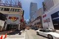 View of down town Toronto young street with various modern buildings and people walking in background Royalty Free Stock Photo