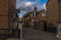 A view down a traditional quaint street in Melton Mowbray, Leicestershire, UK