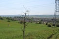 View down on Treeton Village from the top of the hill looking over farmland Royalty Free Stock Photo