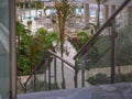 Atmospheric wet nasty yard with greening and swimming pool in Cyrpus hotel Royalty Free Stock Photo