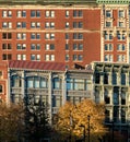 view of downtown Binghamton buildings at sunset golden hour (historic architecture on court street and chenango)