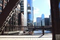 View of Skyscrapers Along Chicago River from Wells St. Bridge in Chicago Illinois USA Royalty Free Stock Photo