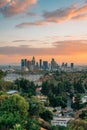 View of the downtown Los Angeles skyline at sunset, from Elysian Park, in Los Angeles, California Royalty Free Stock Photo