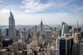 A view of downtown Manhattan from the Rockefella tower, looking at the Empire state building Royalty Free Stock Photo