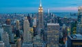 View of downtown Manhattan skyline, New York, USA, at night during twilight Royalty Free Stock Photo