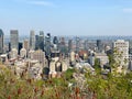 View of downtown Montreal from the platform of Montroyal Mountain in spring.