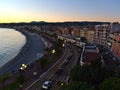 View of the downtown of Nice, France at the French Riviera with famous beach Plage des Ponchettes. Royalty Free Stock Photo