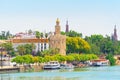 View on downtown of Seville and Guadalquivir River Promenade.