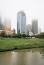 View of the downtown skyline in fog, in Houston, Texas Royalty Free Stock Photo
