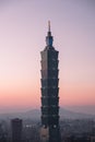 View of downtown in Taipei at the sunset time with Taipei 101 Skyscraper. Royalty Free Stock Photo