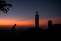 View of downtown in Taipei at the sunset time with Taipei 101 Skyscraper. Royalty Free Stock Photo