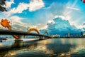 View Dragon bridge of Da Nang city at sunset which is a very famous destination