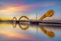 View Dragon bridge of Da Nang city at sunset which is a very famous destination