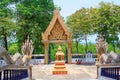 View of dragon railing and the roof of Buddhist temple at Ban Bung Sam Phan Nok, Phetchabun, Thailand. Royalty Free Stock Photo