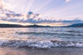 Panoramic sunset summer view of Okanagan Lake from Munson Mountain